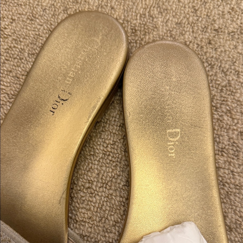 Dior Gold and Tan Women's Slippers - Picture 3 of 8